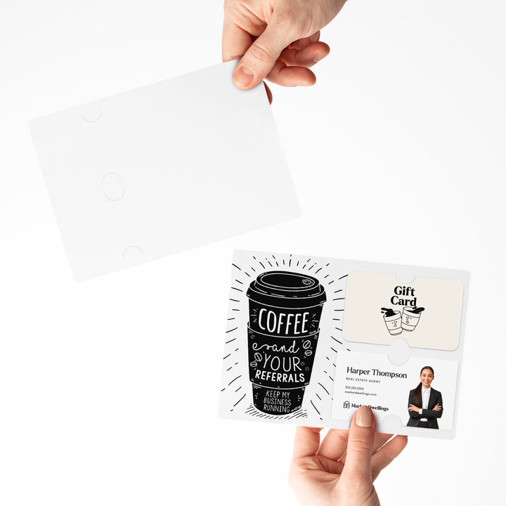 Set of Coffee and Your Referrals Keep My Business Running Gift Card & Business Card Holder Mailer | Envelopes Included | M3-M008 Mailer Market Dwellings