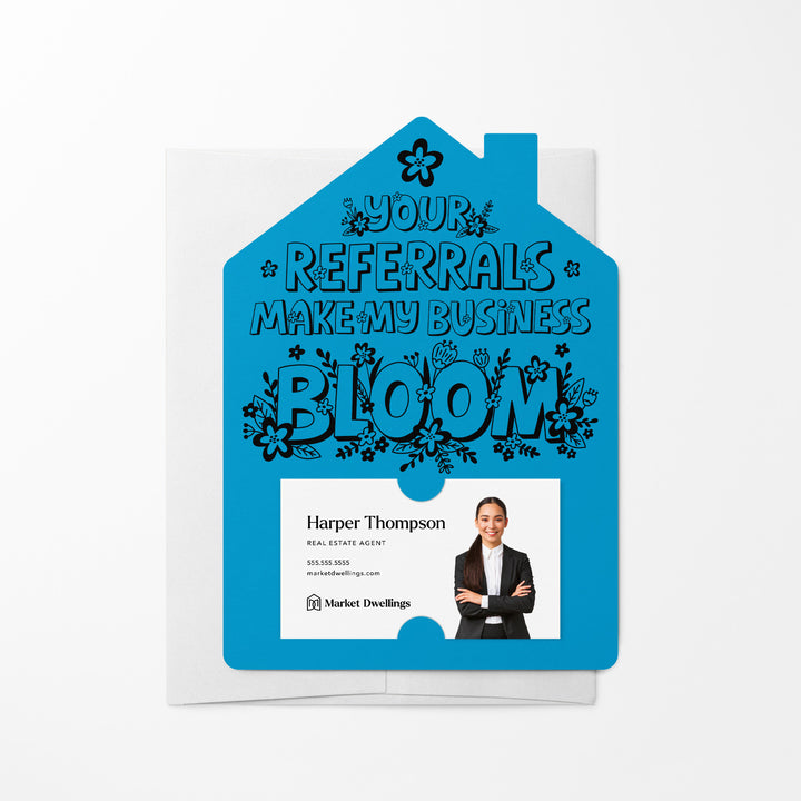 Set of Your Referrals Make My Business Bloom Real Estate Agent Mailers | Envelopes Included | M30-M001 Mailer Market Dwellings ARCTIC