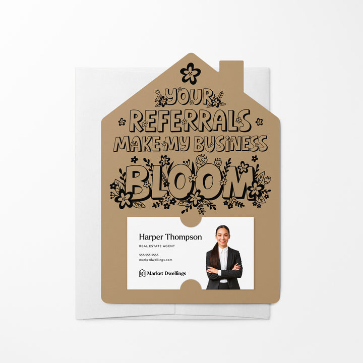 Set of Your Referrals Make My Business Bloom Real Estate Agent Mailers | Envelopes Included | M30-M001 Mailer Market Dwellings KRAFT