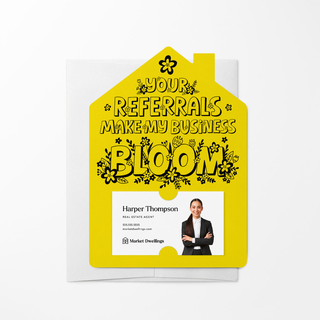 Set of Your Referrals Make My Business Bloom Real Estate Agent Mailers | Envelopes Included | M30-M001 Mailer Market Dwellings LEMON