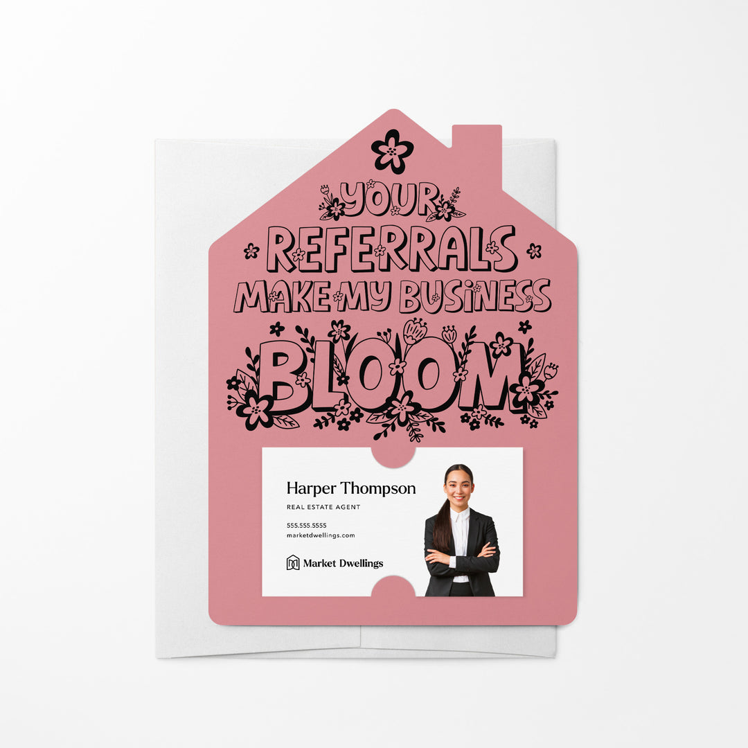 Set of Your Referrals Make My Business Bloom Real Estate Agent Mailers | Envelopes Included | M30-M001 Mailer Market Dwellings LIGHT PINK