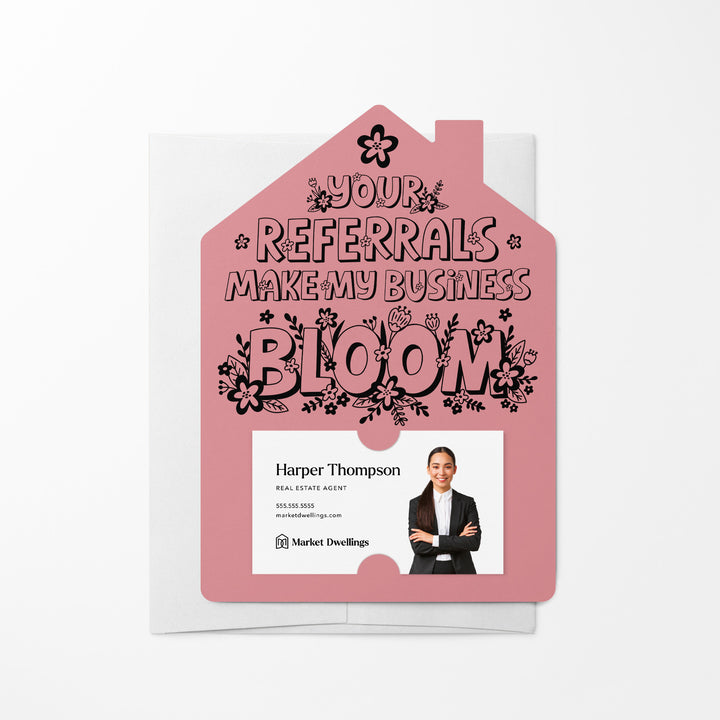 Set of Your Referrals Make My Business Bloom Real Estate Agent Mailers | Envelopes Included | M30-M001 Mailer Market Dwellings LIGHT PINK