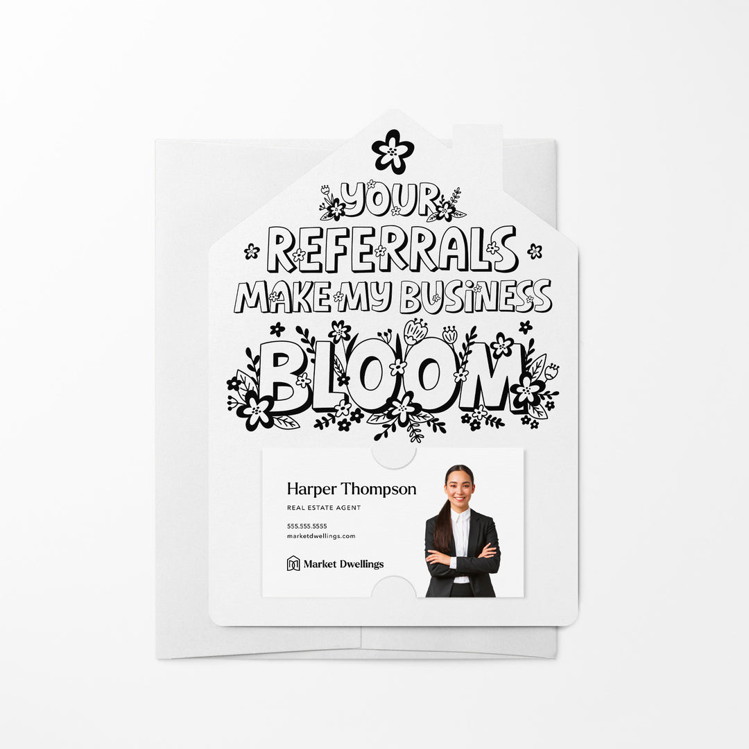 Set of Your Referrals Make My Business Bloom Real Estate Agent Mailers | Envelopes Included | M30-M001