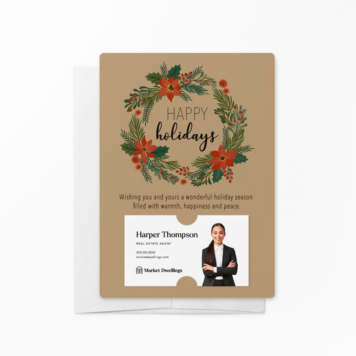Happy Holidays with Colorful Wreath | Mailers with Envelopes Mailer Market Dwellings KRAFT 10