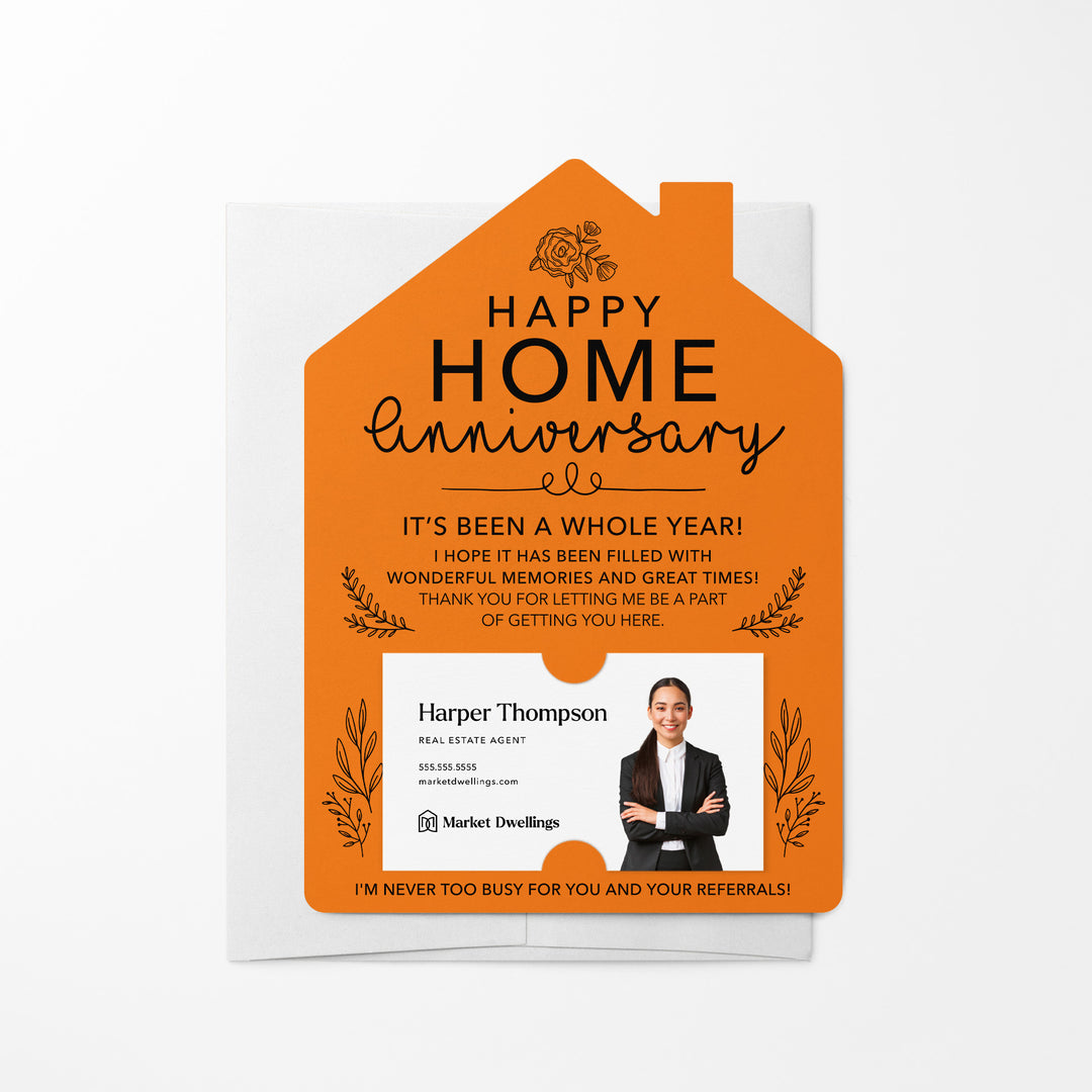 Set of Home Anniversary Real Estate Mailers | Envelopes Included | M34-M001 Mailer Market Dwellings CARROT