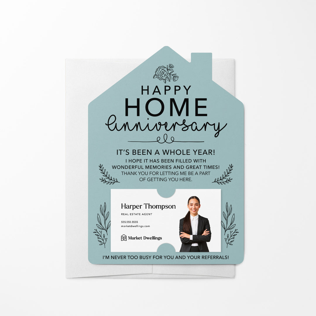 Set of Home Anniversary Real Estate Mailers | Envelopes Included | M34-M001 Mailer Market Dwellings LIGHT BLUE