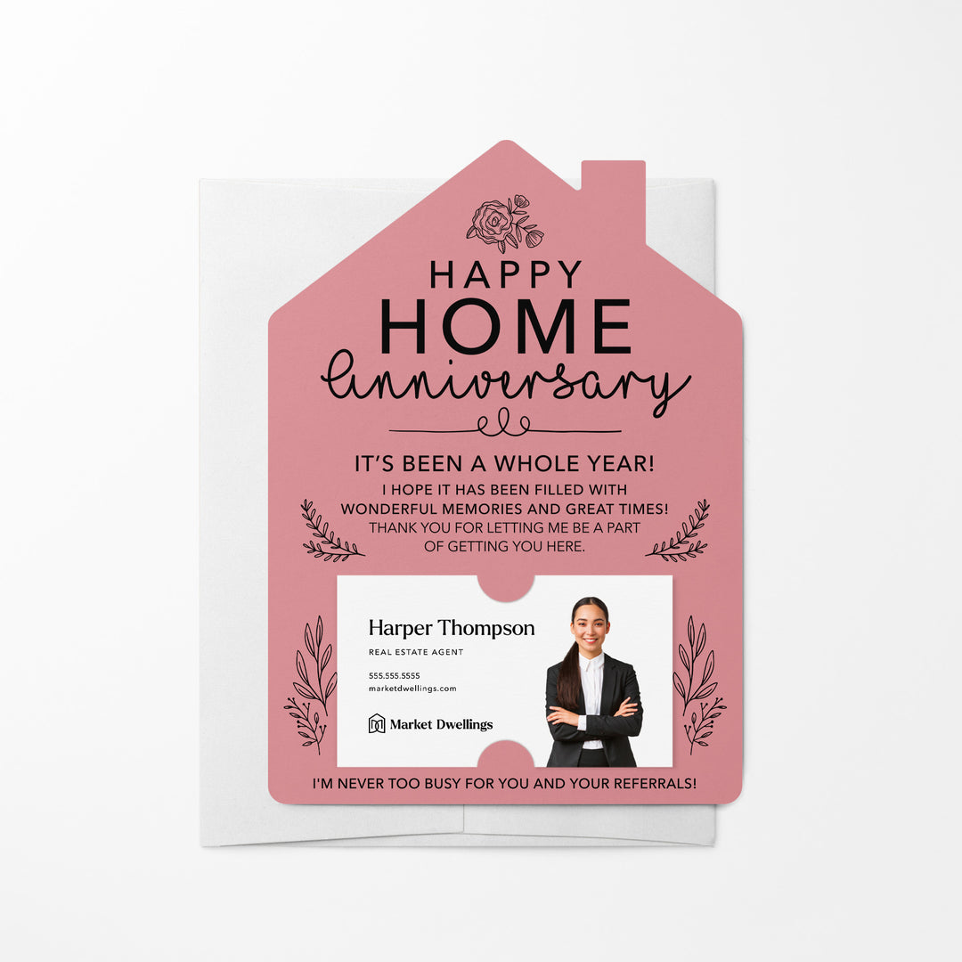 Set of Home Anniversary Real Estate Mailers | Envelopes Included | M34-M001 Mailer Market Dwellings LIGHT PINK