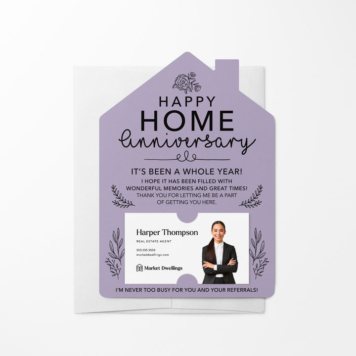 Set of Home Anniversary Real Estate Mailers | Envelopes Included | M34-M001 Mailer Market Dwellings LIGHT PURPLE