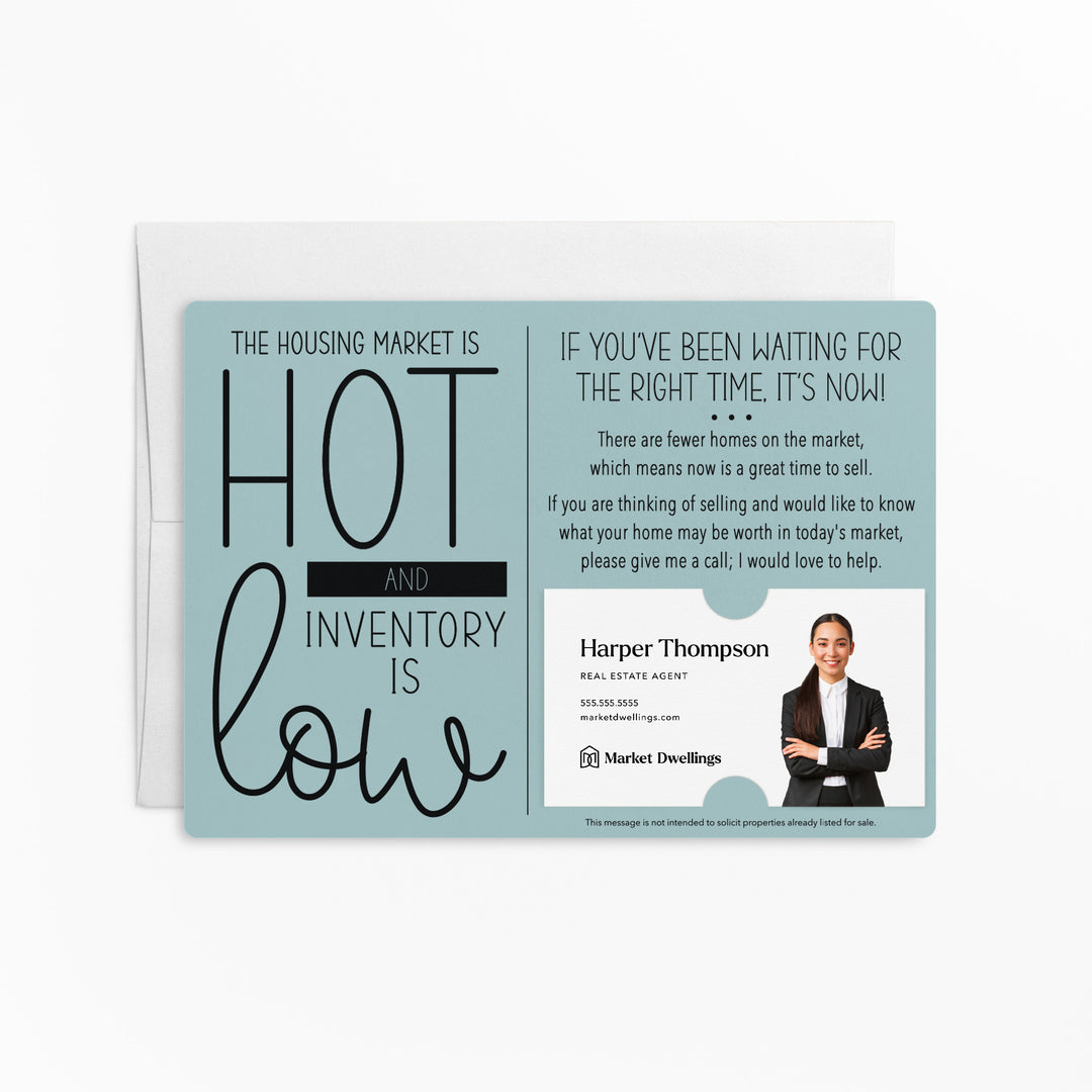 Set of "The Housing Market is Hot and Inventory is Low" Mailer | Envelopes Included | M37-M003 Mailer Market Dwellings LIGHT BLUE