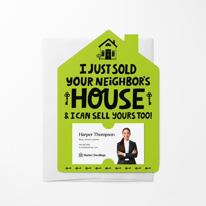 Set of I Just Sold Your Neighbor's House Real Estate Agent Mailers | Envelopes Included | M38-M001 Mailer Market Dwellings GREEN APPLE