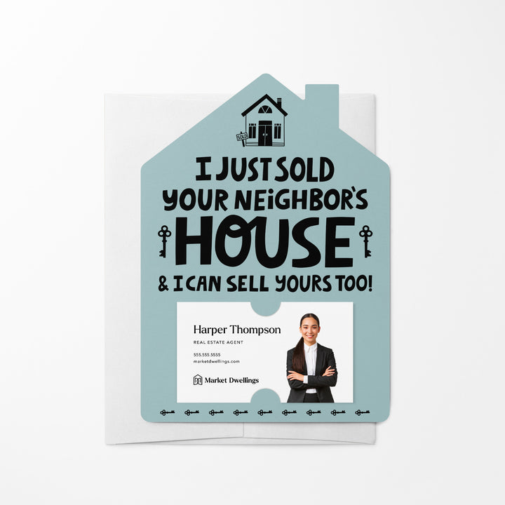 Set of I Just Sold Your Neighbor's House Real Estate Agent Mailers | Envelopes Included | M38-M001 Mailer Market Dwellings LIGHT BLUE