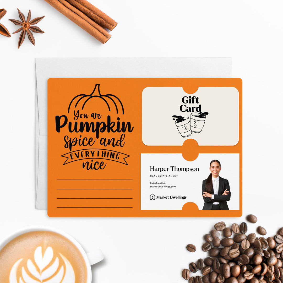 Set of "You Are Pumpkin Spice & Everything Nice" Gift Card & Business Card Holder Mailers | Envelopes Included | M38-M008 Mailer Market Dwellings