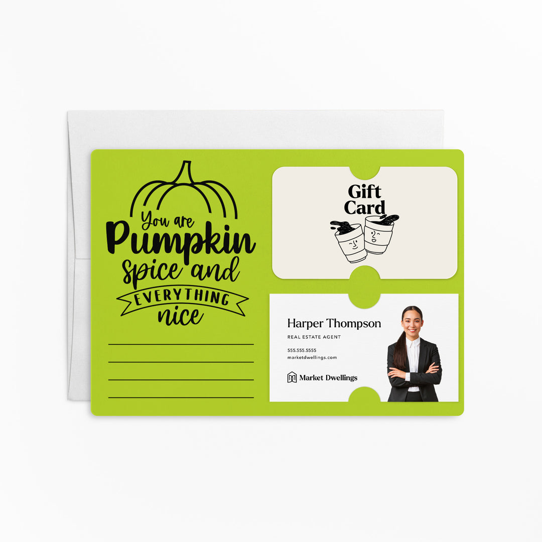 Set of "You Are Pumpkin Spice & Everything Nice" Gift Card & Business Card Holder Mailers | Envelopes Included | M38-M008 Mailer Market Dwellings GREEN APPLE