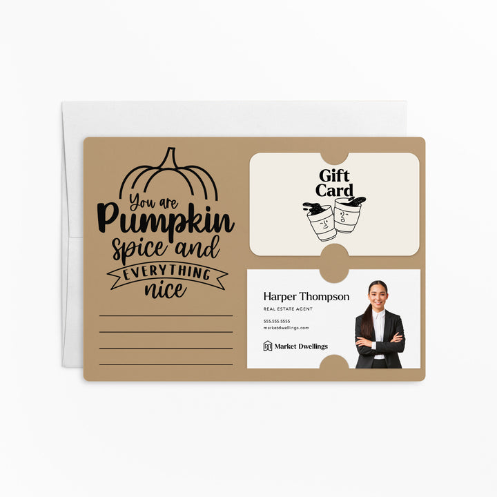 Set of "You Are Pumpkin Spice & Everything Nice" Gift Card & Business Card Holder Mailers | Envelopes Included | M38-M008 Mailer Market Dwellings KRAFT