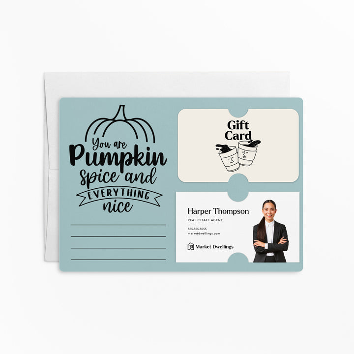 Set of "You Are Pumpkin Spice & Everything Nice" Gift Card & Business Card Holder Mailers | Envelopes Included | M38-M008 Mailer Market Dwellings LIGHT BLUE