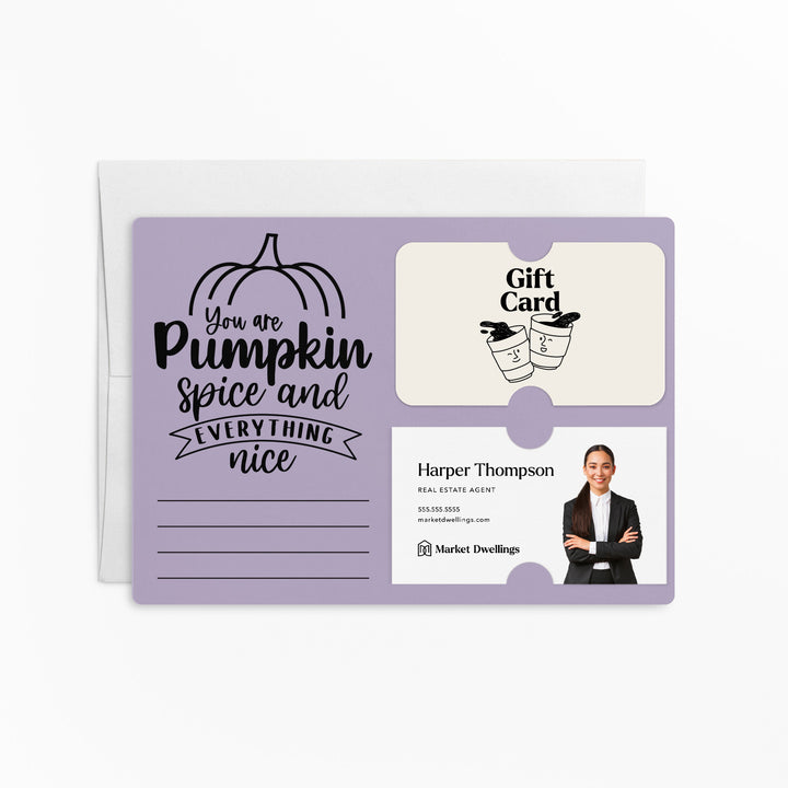 Set of "You Are Pumpkin Spice & Everything Nice" Gift Card & Business Card Holder Mailers | Envelopes Included | M38-M008 Mailer Market Dwellings LIGHT PURPLE