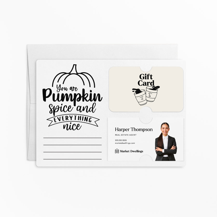Set of "You Are Pumpkin Spice & Everything Nice" Gift Card & Business Card Holder Mailers | Envelopes Included | M38-M008 Mailer Market Dwellings WHITE