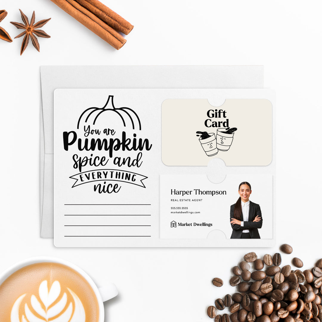 Set of "You Are Pumpkin Spice & Everything Nice" Gift Card & Business Card Holder Mailers | Envelopes Included | M38-M008 Mailer Market Dwellings