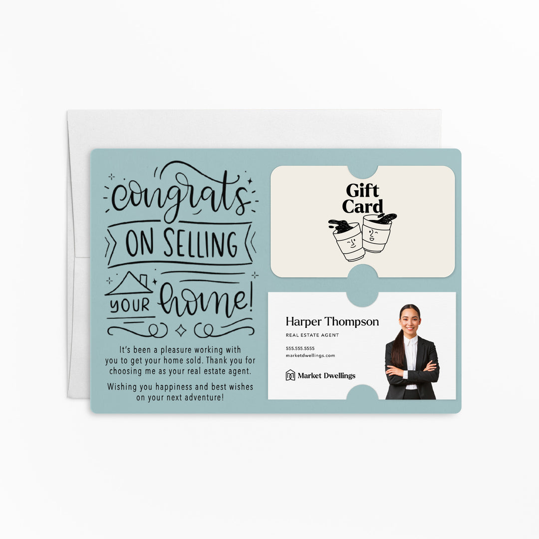 Set of "Congrats on Selling Your Home" Gift Card & Business Card Holder Mailer for Real Estate Agents | Envelopes Included | M39-M008