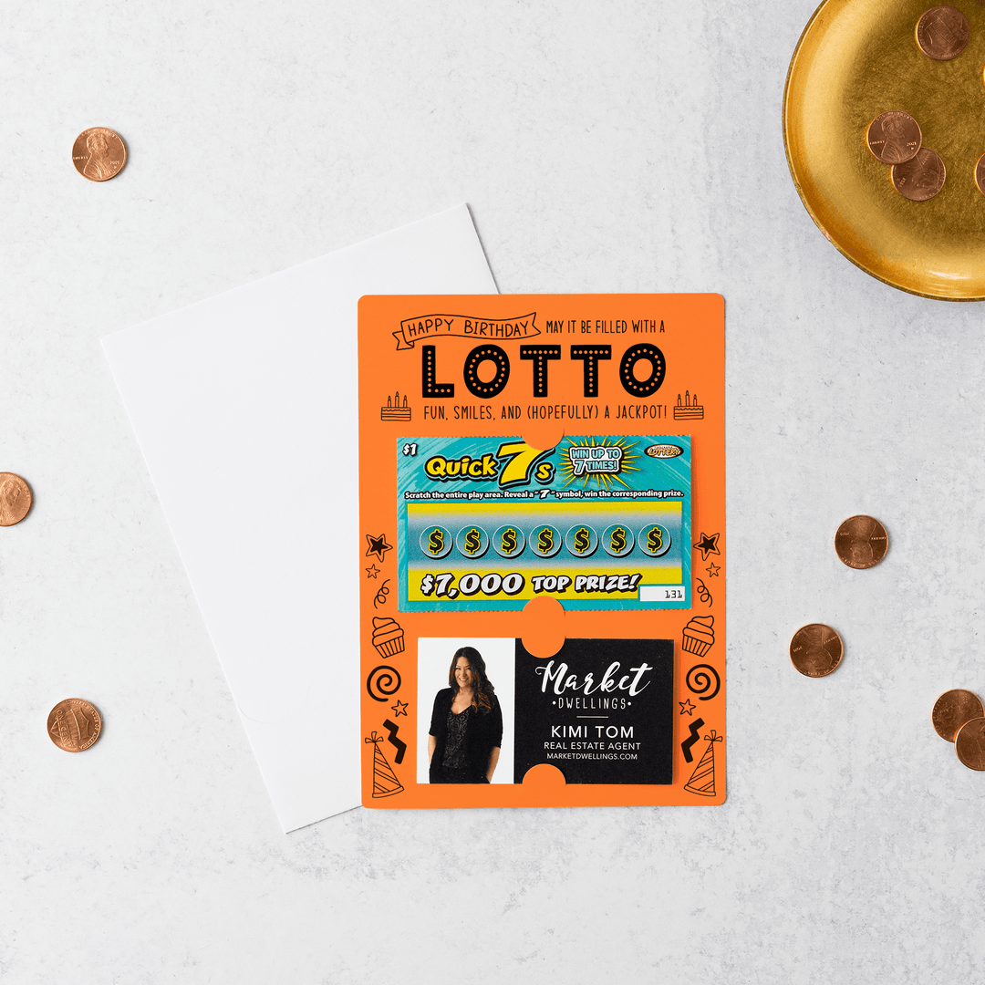 Set of Happy Birthday Scratch-off Lotto Mailer | Envelopes Included | M4-M002 Mailer Market Dwellings CARROT  