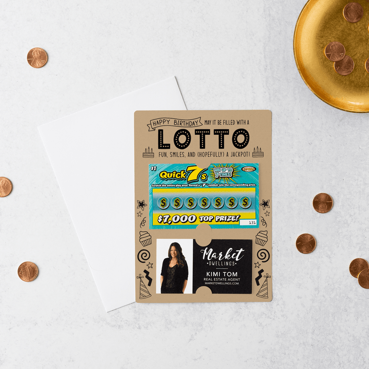 Set of Happy Birthday Scratch-off Lotto Mailer | Envelopes Included | M4-M002 Mailer Market Dwellings KRAFT  