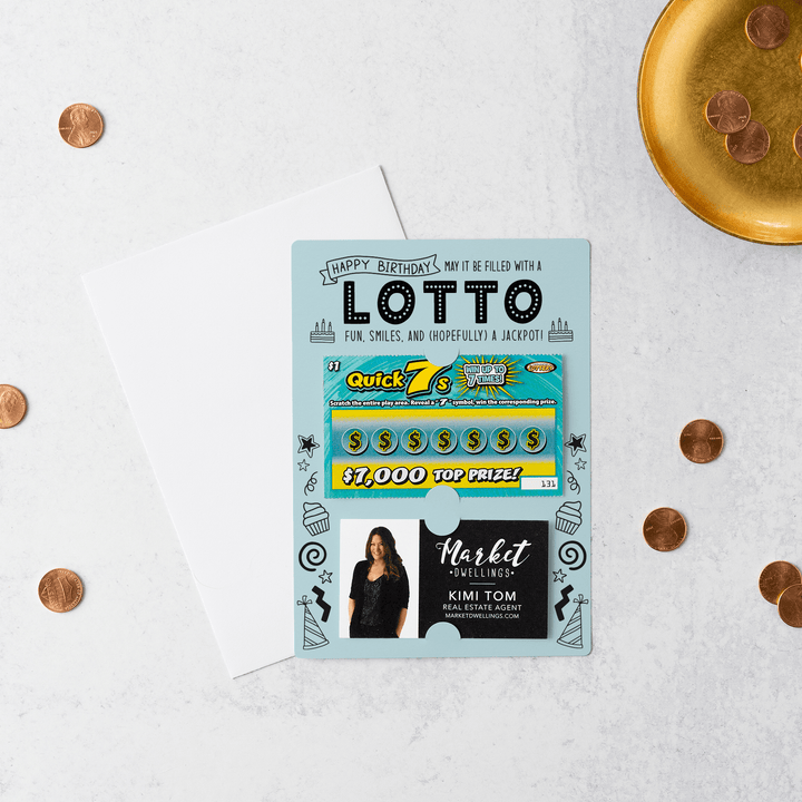 Set of Happy Birthday Scratch-off Lotto Mailer | Envelopes Included | M4-M002 Mailer Market Dwellings LIGHT BLUE  