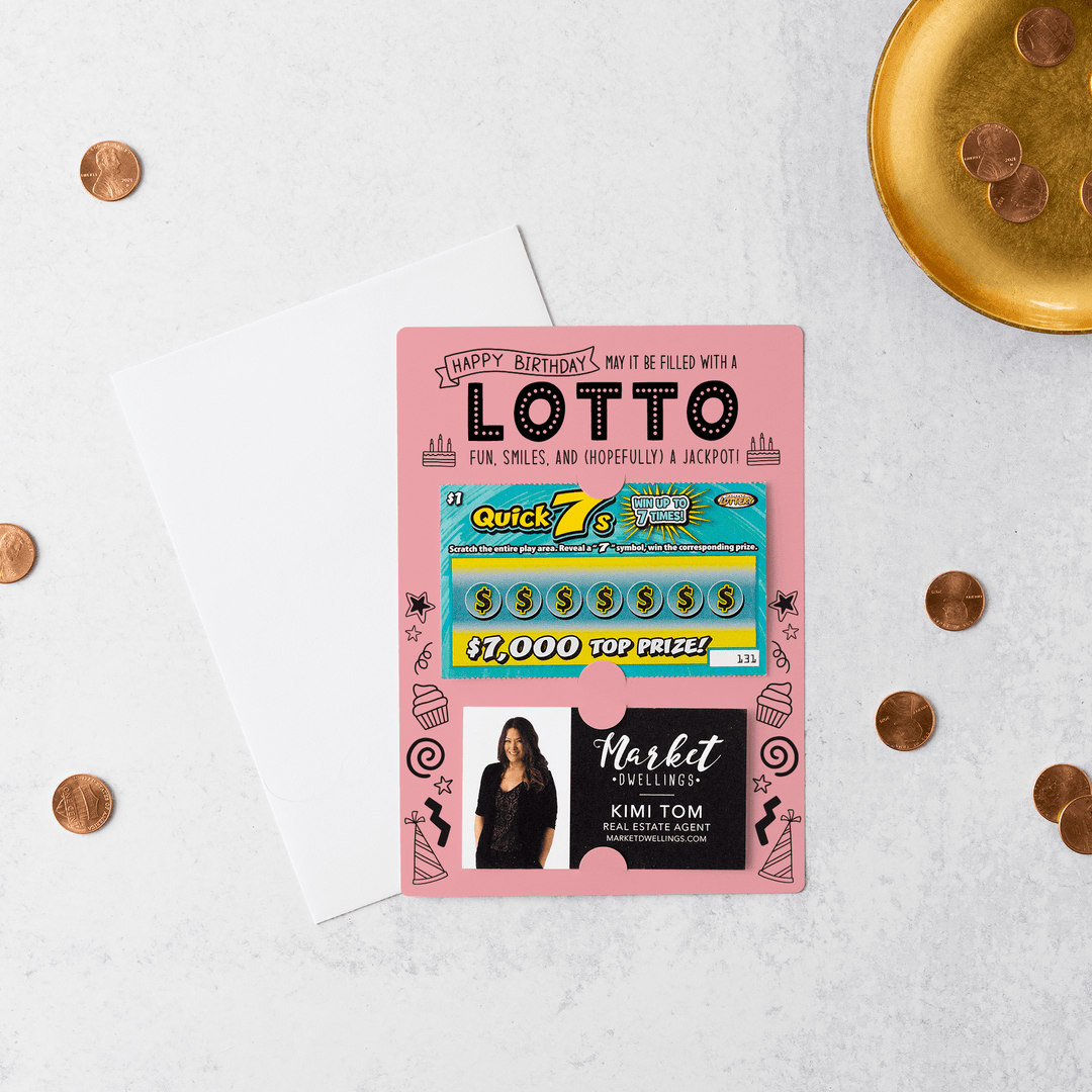 Set of Happy Birthday Scratch-off Lotto Mailer | Envelopes Included | M4-M002 Mailer Market Dwellings LIGHT PINK  