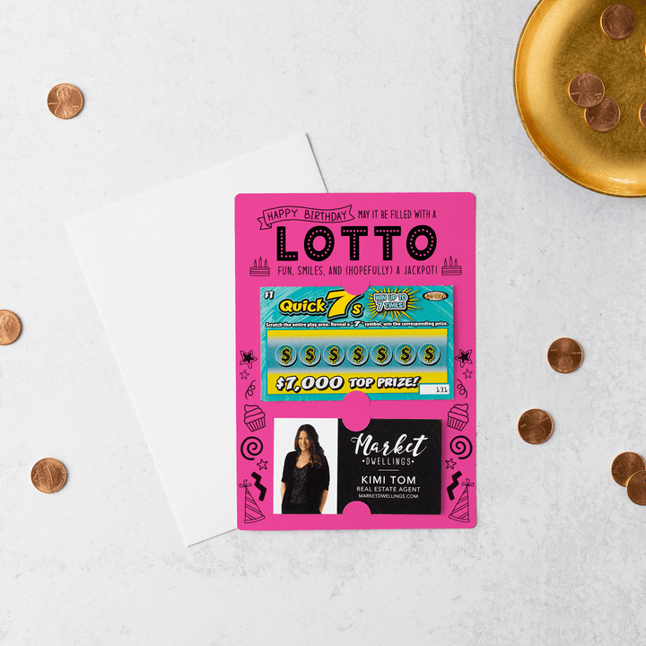 Set of Happy Birthday Scratch-off Lotto Mailer | Envelopes Included | M4-M002 Mailer Market Dwellings RAZZLE BERRY  