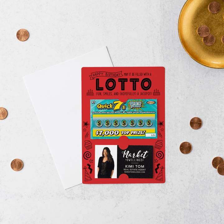 Set of Happy Birthday Scratch-off Lotto Mailer | Envelopes Included | M4-M002 Mailer Market Dwellings SCARLET  