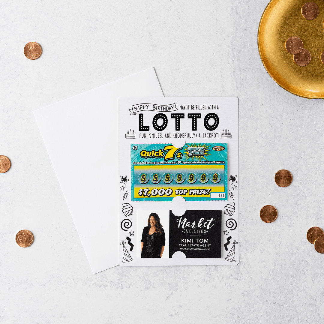 Set of Happy Birthday Scratch-off Lotto Mailer | Envelopes Included | M4-M002 Mailer Market Dwellings WHITE  