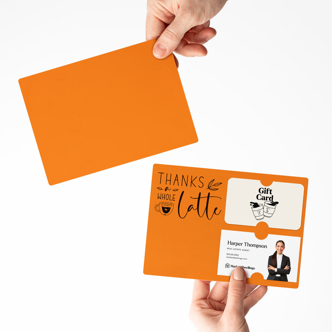 Set of "Thanks a Whole Latte" Coffee Gift Card & Business Card Holder Mailer | Envelopes Included | M4-M008 Mailer Market Dwellings