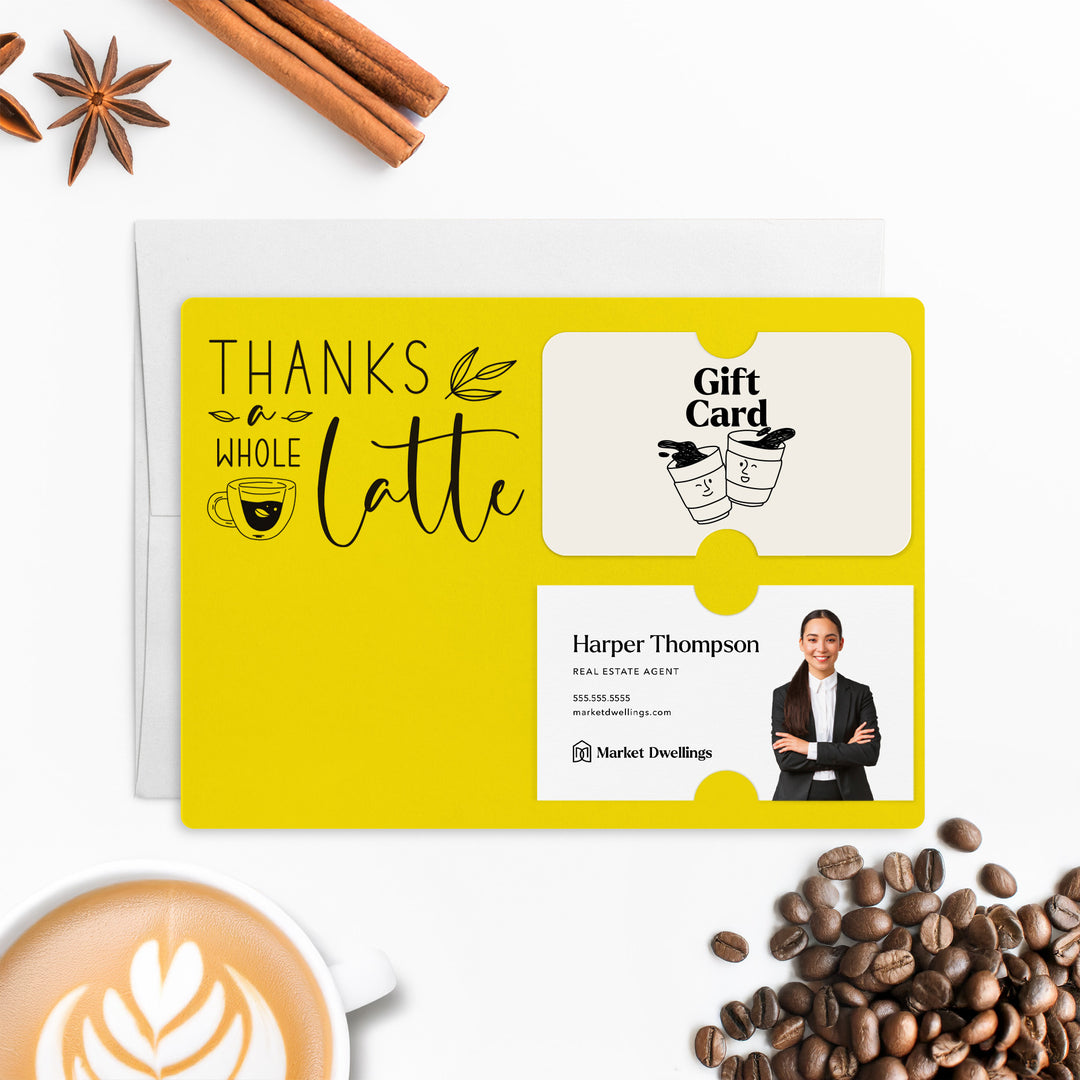 Set of "Thanks a Whole Latte" Coffee Gift Card & Business Card Holder Mailer | Envelopes Included | M4-M008 Mailer Market Dwellings