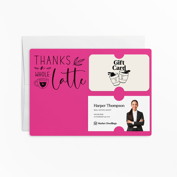 Set of "Thanks a Whole Latte" Coffee Gift Card & Business Card Holder Mailer | Envelopes Included | M4-M008 Mailer Market Dwellings RAZZLE BERRY