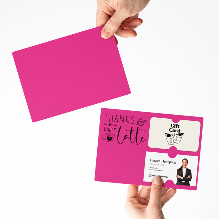 Set of "Thanks a Whole Latte" Coffee Gift Card & Business Card Holder Mailer | Envelopes Included | M4-M008