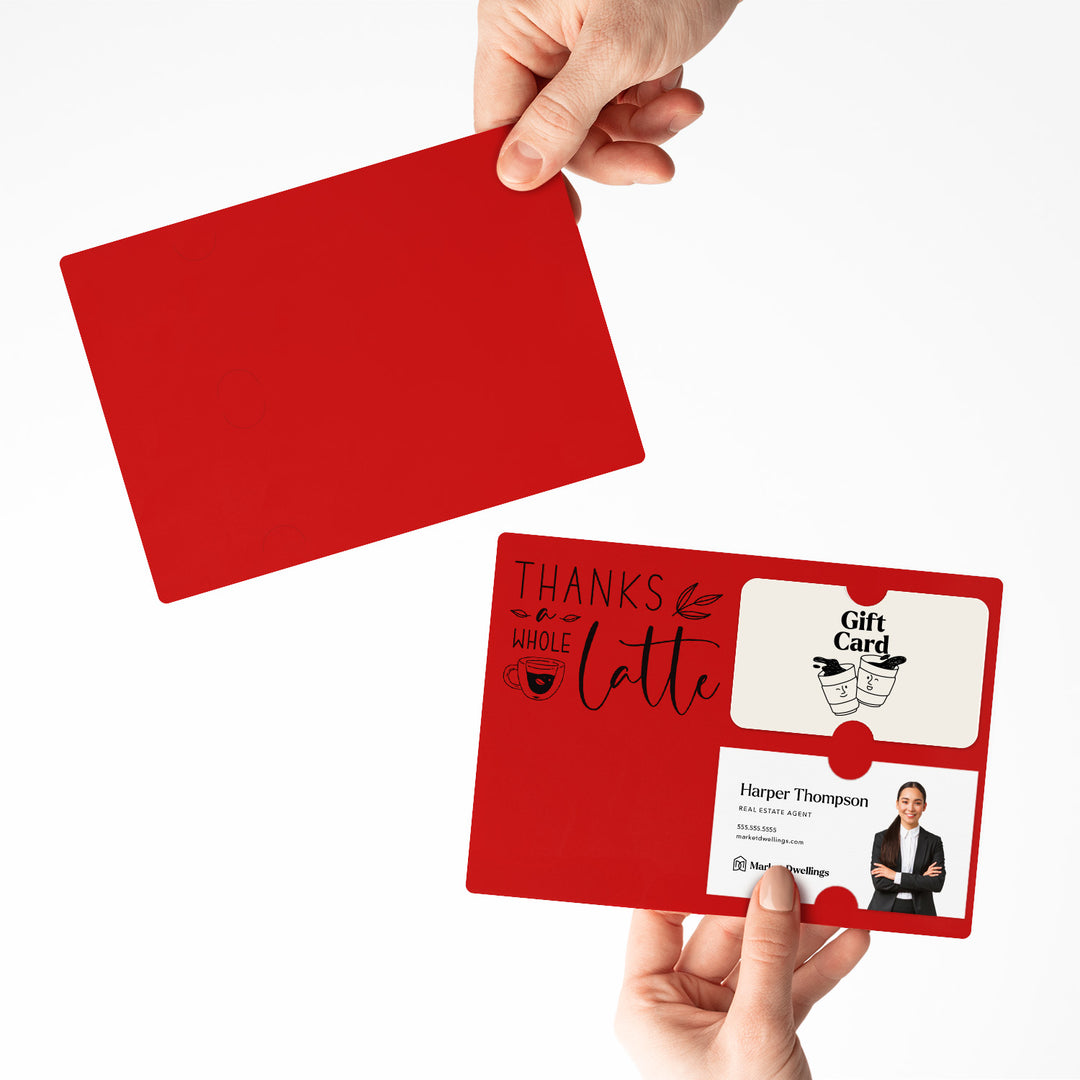 Set of "Thanks a Whole Latte" Coffee Gift Card & Business Card Holder Mailer | Envelopes Included | M4-M008