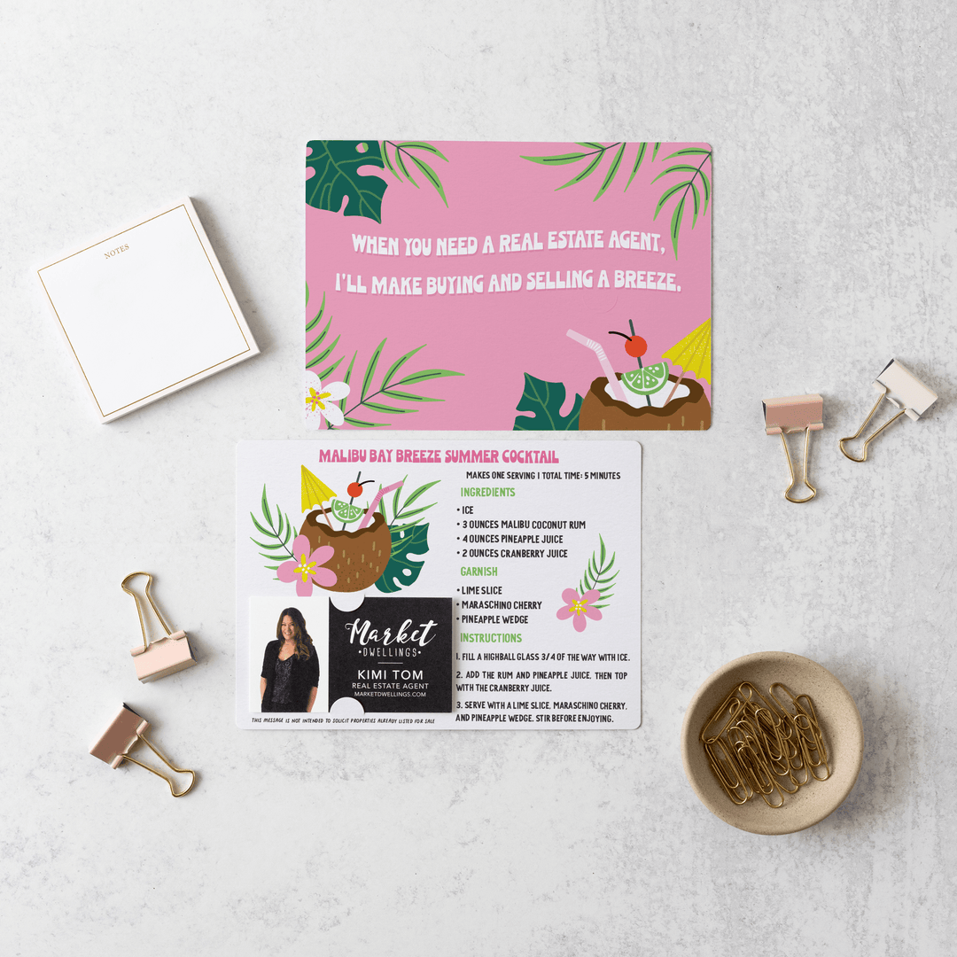 Set of Malibu Bay Breeze Summer Cocktail Recipe | Summer Mailers | Envelopes Included | M40-M004 - Market Dwellings