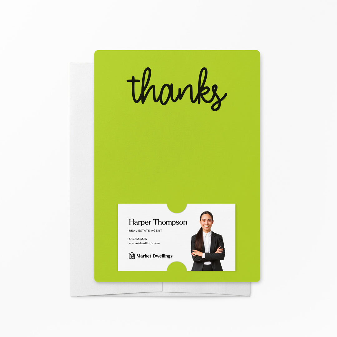 Set of "Thanks" Notecards | Envelopes Included | M5-M007 Notecards Market Dwellings GREEN APPLE