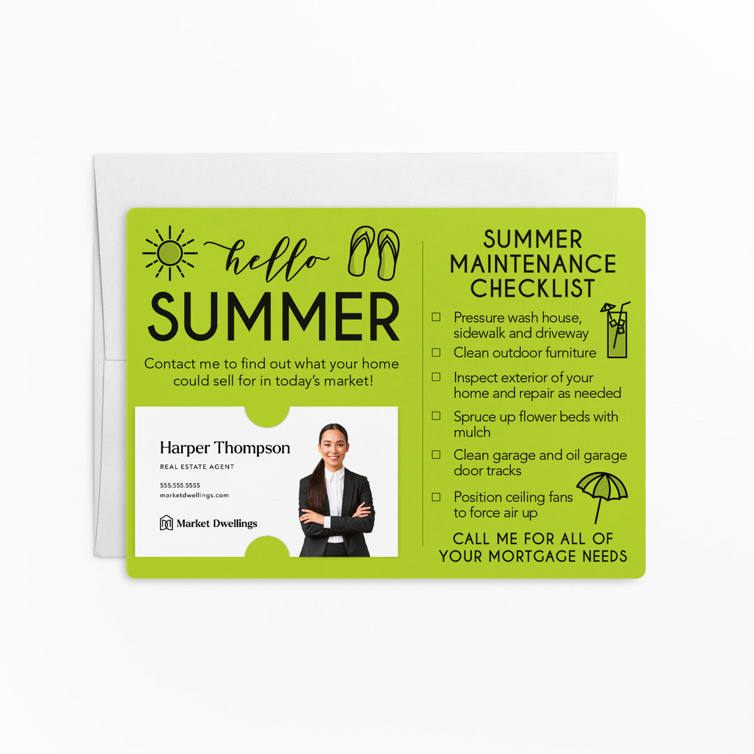 Mortgage | Set of "Hello Summer" Mailer | Envelopes Included | M52-M004 Mailer Market Dwellings GREEN APPLE