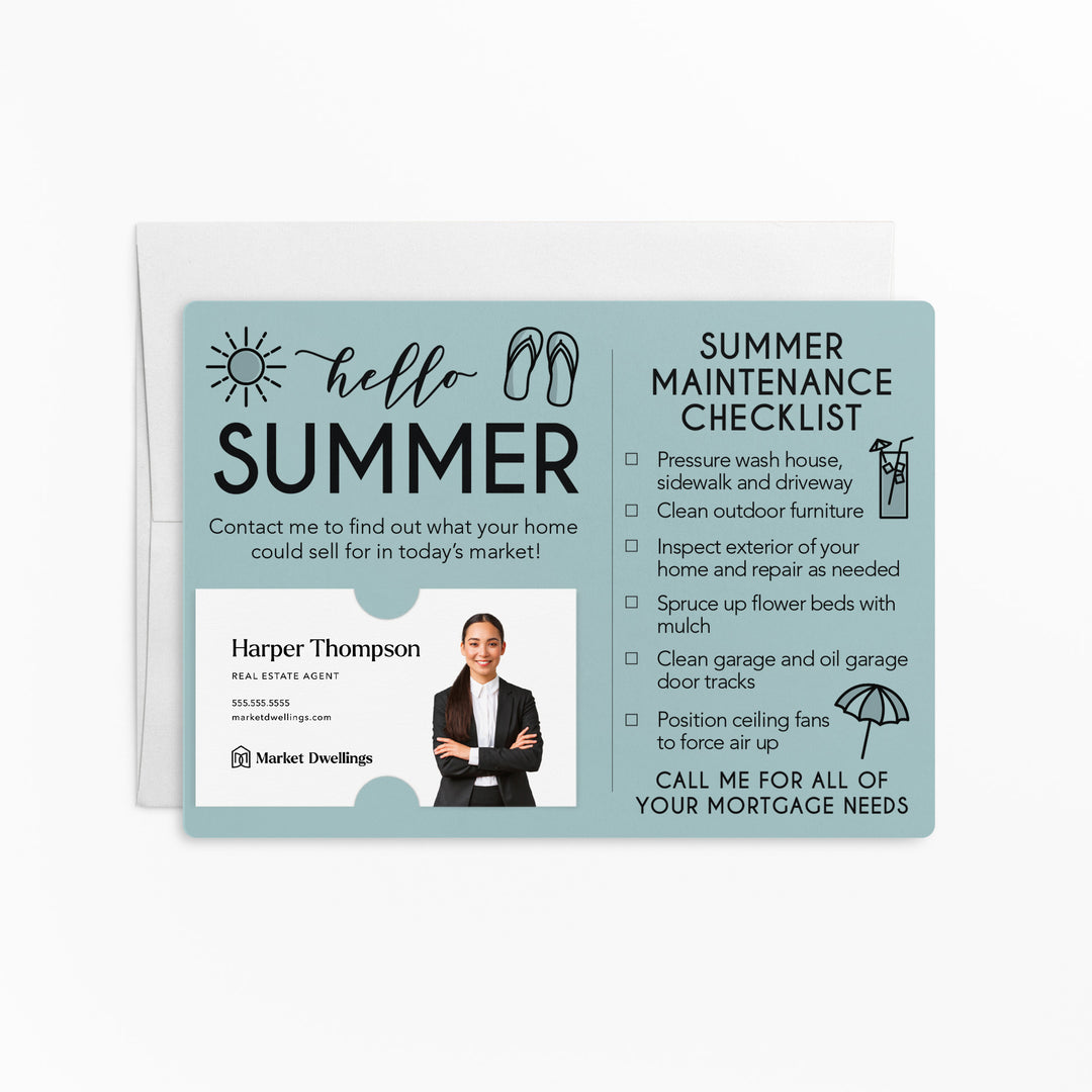 Mortgage | Set of "Hello Summer" Mailer | Envelopes Included | M52-M004 Mailer Market Dwellings LIGHT BLUE