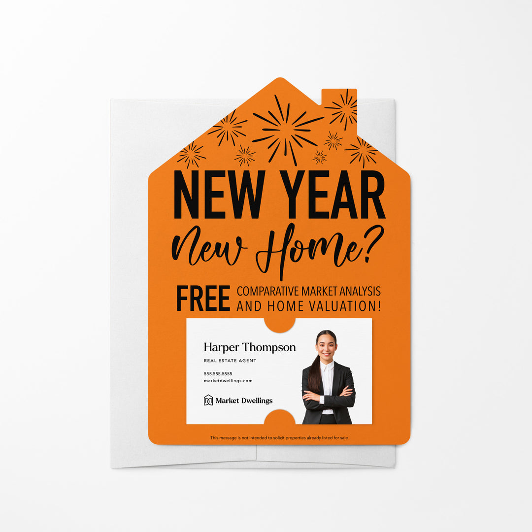 Set of New Year, New Home New Years Mailers | Envelopes Included | M6-M001 Mailer Market Dwellings CARROT
