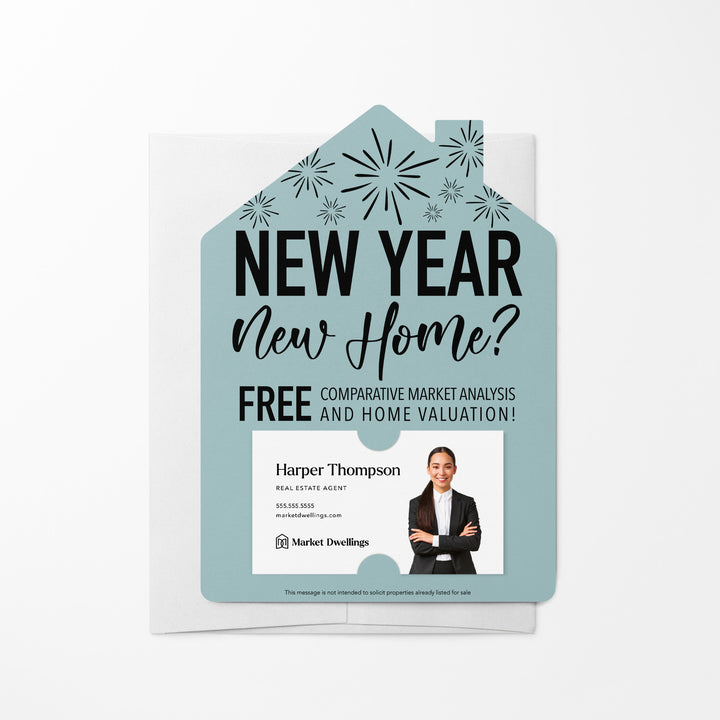 Set of New Year, New Home New Years Mailers | Envelopes Included | M6-M001 Mailer Market Dwellings LIGHT BLUE