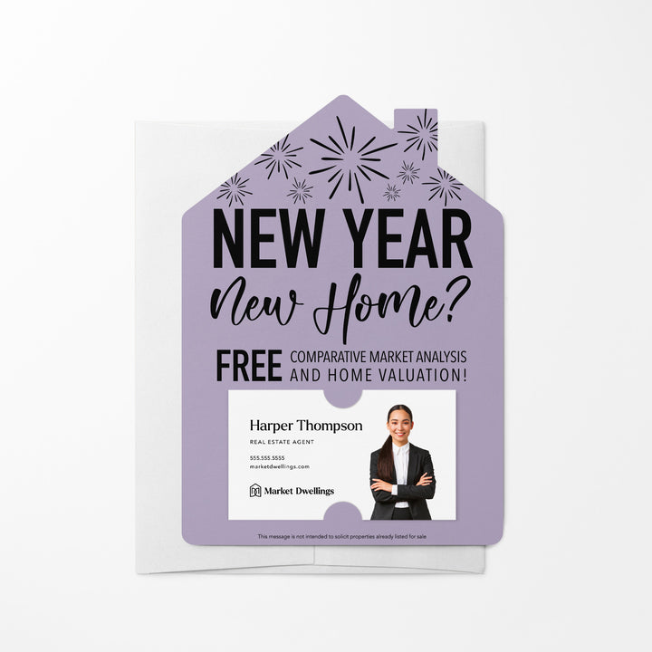 Set of New Year, New Home New Years Mailers | Envelopes Included | M6-M001 Mailer Market Dwellings LIGHT PURPLE