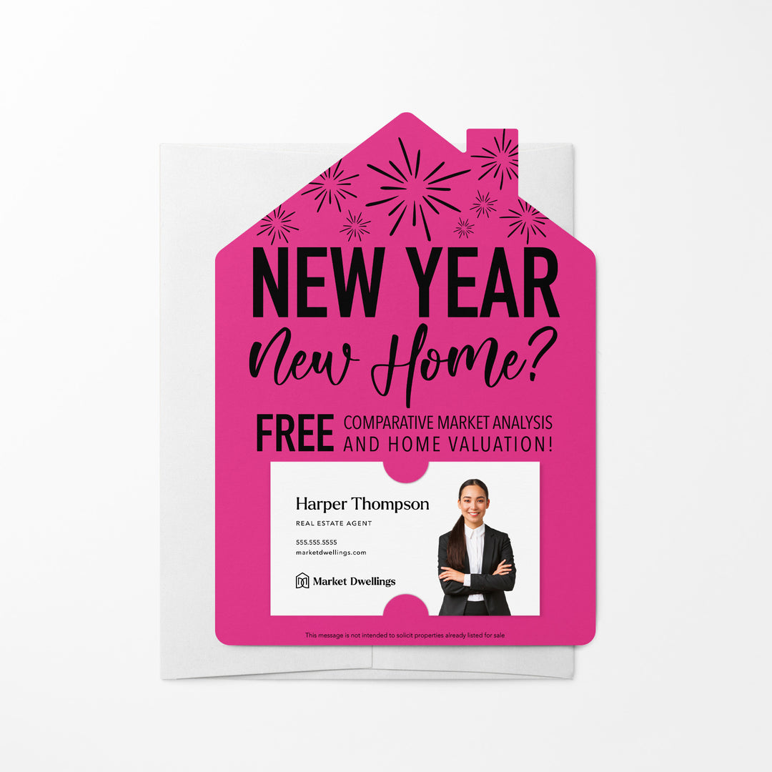 Set of New Year, New Home New Years Mailers | Envelopes Included | M6-M001 Mailer Market Dwellings RAZZLE BERRY