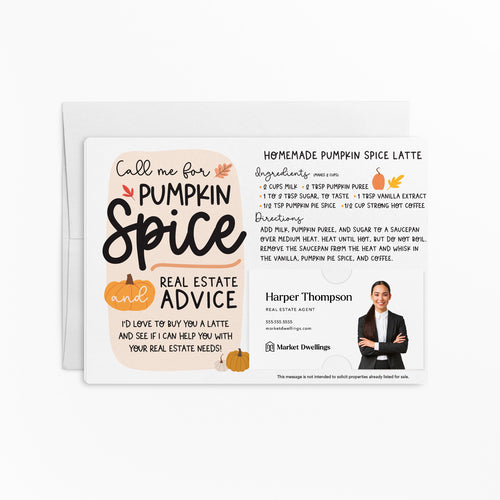 Homemade Pumpkin Spice Latte Recipe Cards | Real Estate Mailers with Envelopes Mailer Market Dwellings