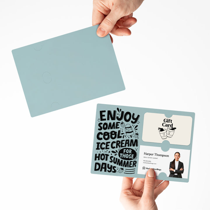 SET of Enjoy Cool Ice Cream Gift Card and Business Card Holder w/Envelopes | Real Estate | Insert business card | M67-M008 Mailer Market Dwellings
