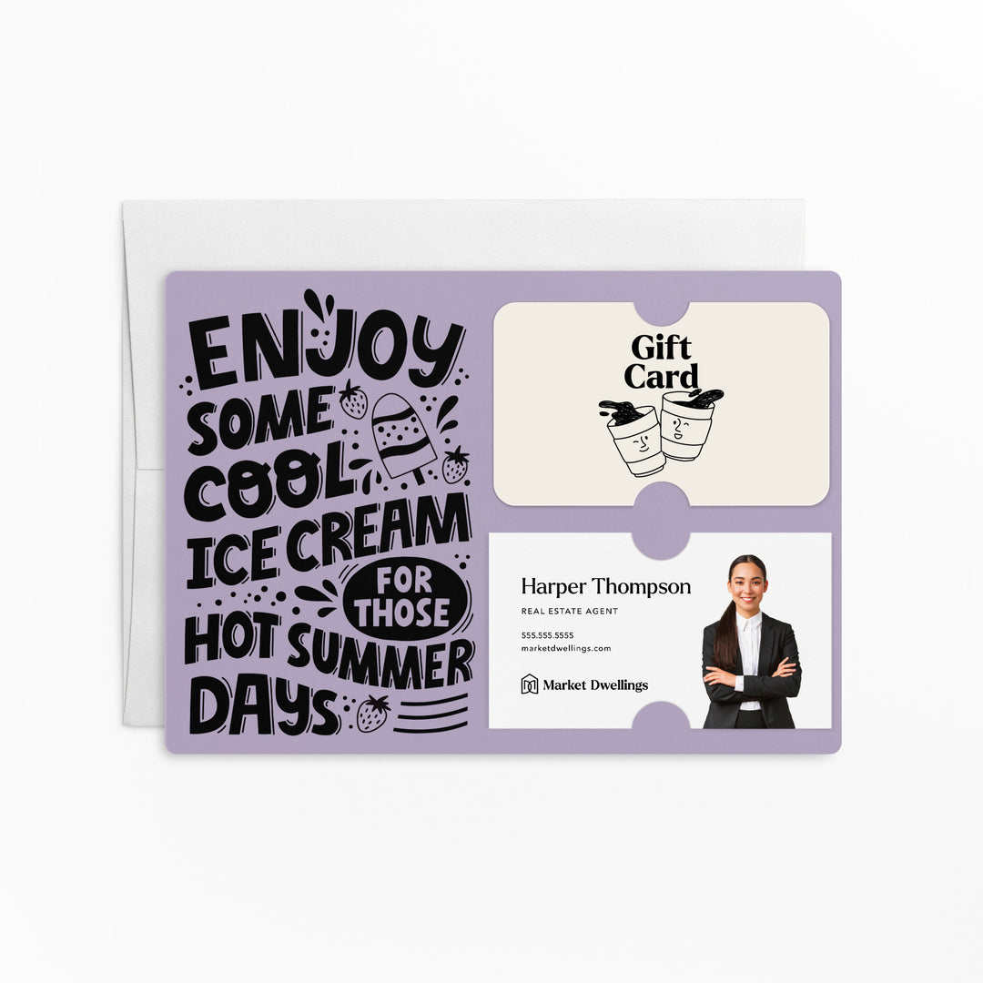 SET of Enjoy Cool Ice Cream Gift Card and Business Card Holder w/Envelopes | Real Estate | Insert business card | M67-M008 Mailer Market Dwellings LIGHT PURPLE