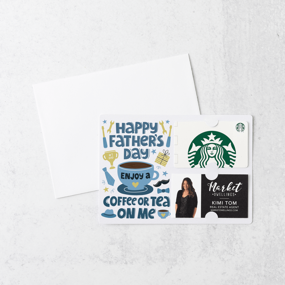 Happy Father's Day Enjoy A Coffee Or Tea On Me Gift Card & Business Card Holder Mailers | Envelopes Included | M72-M008 Mailer Market Dwellings   