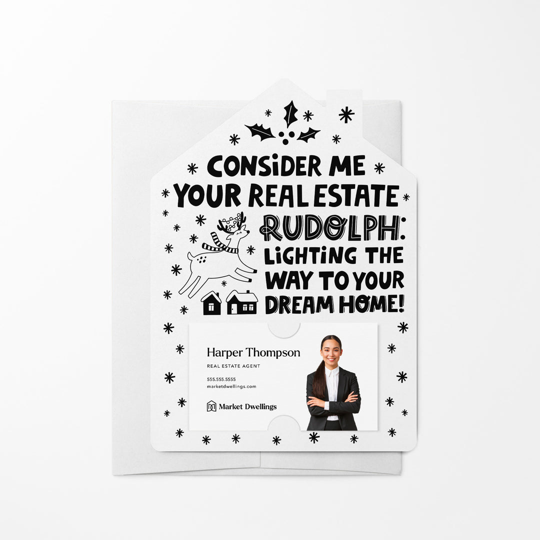 Set of Consider Me Your Real Estate Rudolph: Lighting The Way To Your Dream Home. | Christmas Winter Mailers | Envelopes Included | M81-M001