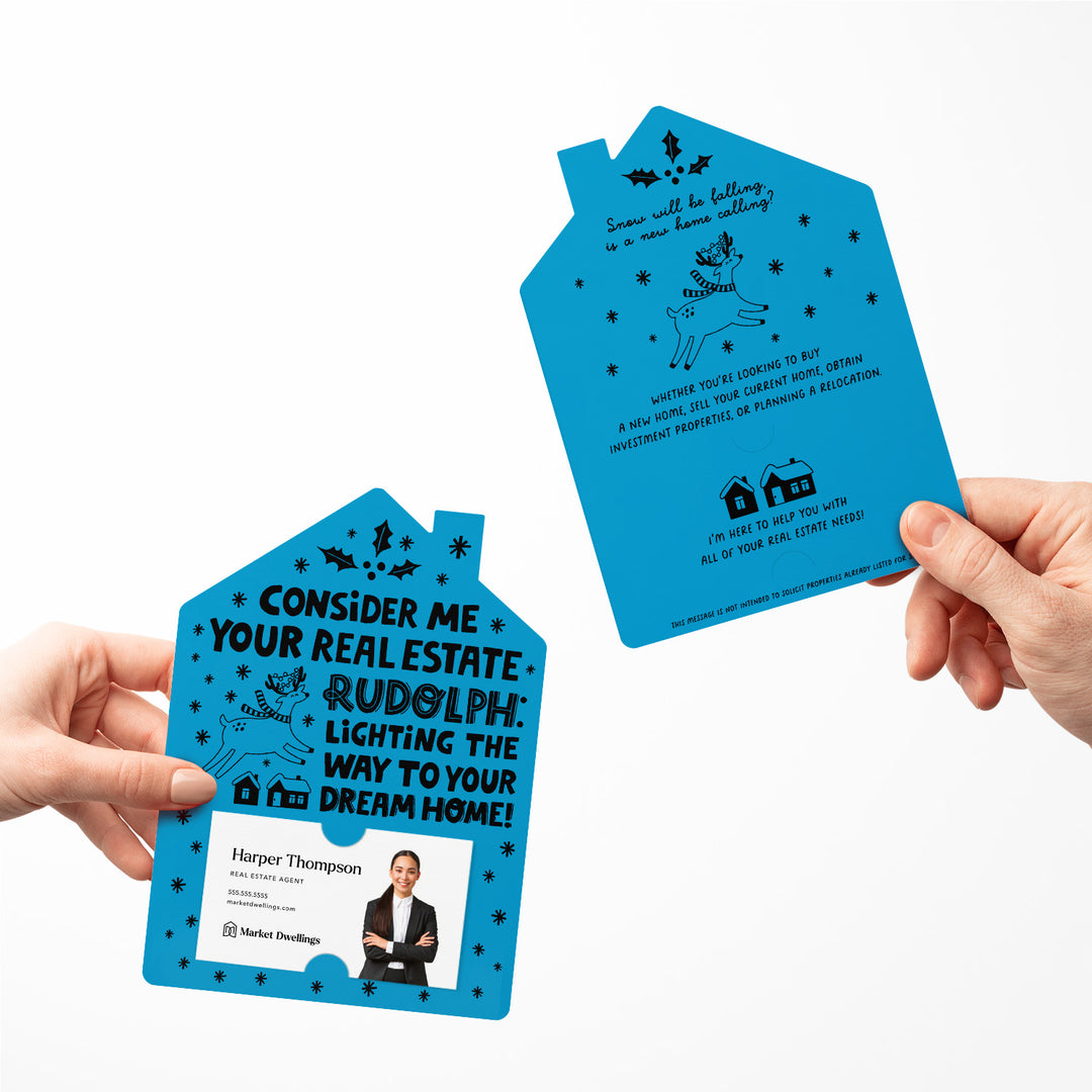 Set of Consider Me Your Real Estate Rudolph: Lighting The Way To Your Dream Home. | Christmas Winter Mailers | Envelopes Included | M81-M001 Mailer Market Dwellings