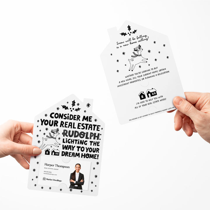 Set of Consider Me Your Real Estate Rudolph: Lighting The Way To Your Dream Home. | Christmas Winter Mailers | Envelopes Included | M81-M001